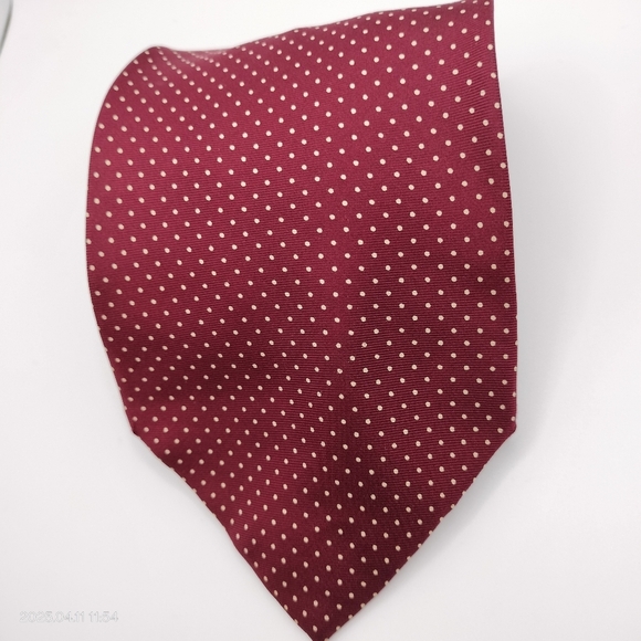 Leonardo Strelli Tie Rack Maroon Off White Swiss Dot Silk NeckTie Made In Italy - Picture 10 of 12